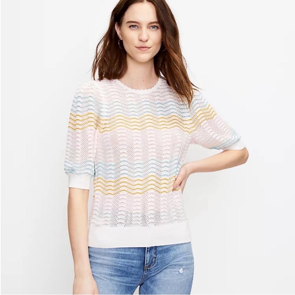 Loft spring colored short sleeve sweater with puff sleeves size large